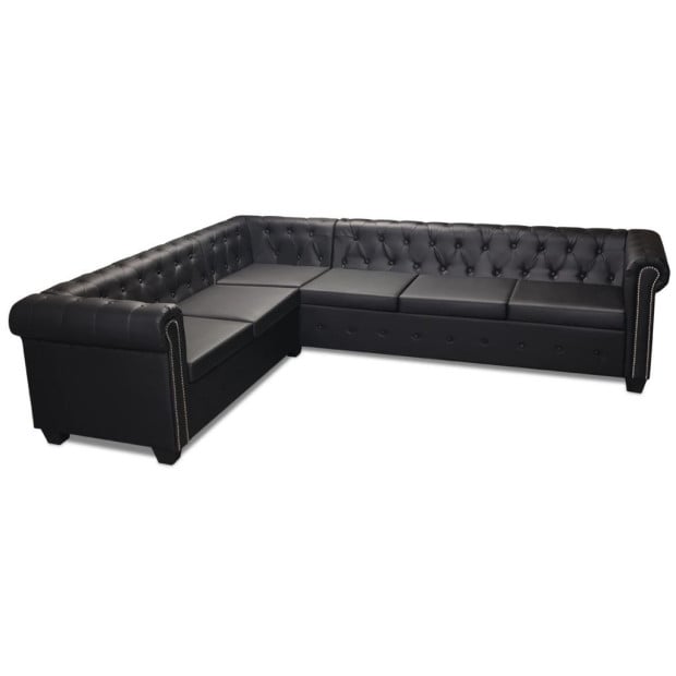 Chesterfield Corner Sofa 6-seater Artificial Leather Black Image 2