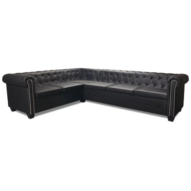 Chesterfield Corner Sofa 6-seater Artificial Leather Black Image 5