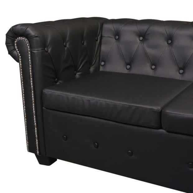 Chesterfield Corner Sofa 6-seater Artificial Leather Black Image 6
