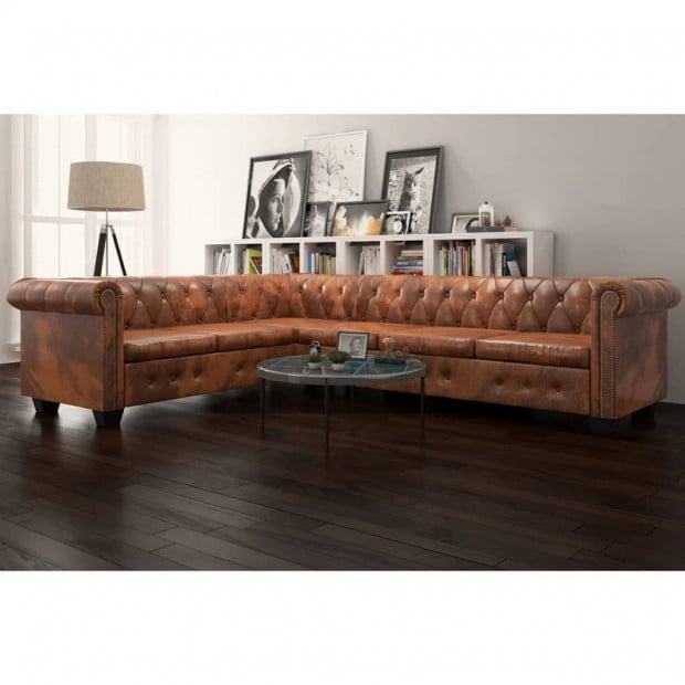 Chesterfield Corner Sofa 6-seater Artificial Leather Brown
