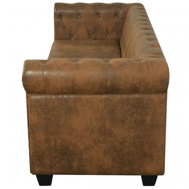 Chesterfield Sofa 3-seater Artificial Leather Brown Image 5