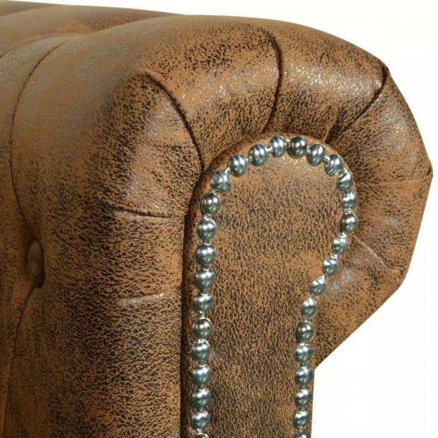 Chesterfield Sofa 3-seater Artificial Leather Brown Image 6