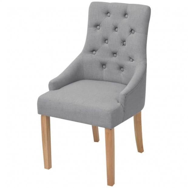 Oak Dining Chairs 2 Pcs Fabric Light Grey Image 3