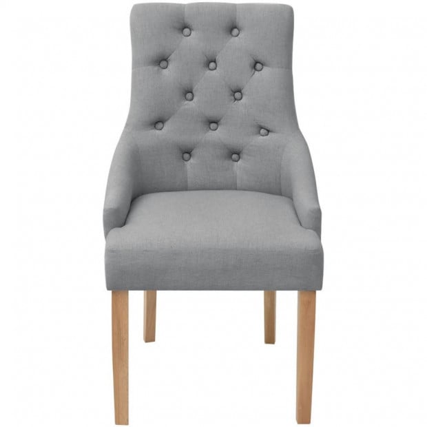Oak Dining Chairs 2 Pcs Fabric Light Grey Image 4