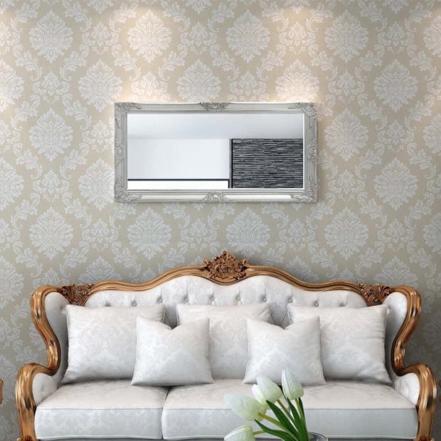 Wall Mirror Baroque Style 120x60 Cm Silver Image 2