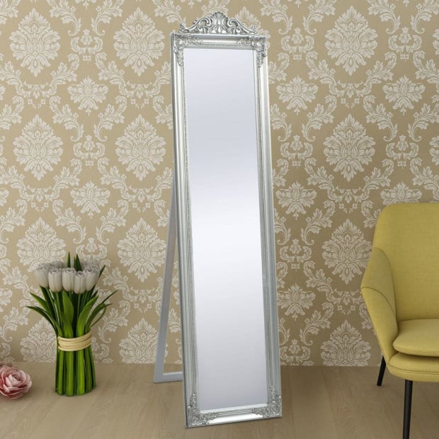 Free-standing Mirror Baroque Style 160x40 Cm Silver Image 2