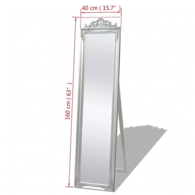 Free-standing Mirror Baroque Style 160x40 Cm Silver Image 7