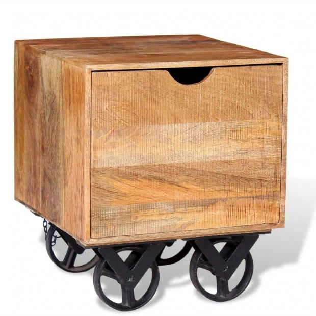 Side Table With Drawer Wheels Mango Wood 40x40x45 Cm Image 3