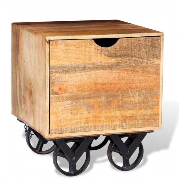 Side Table With Drawer Wheels Mango Wood 40x40x45 Cm Image 4