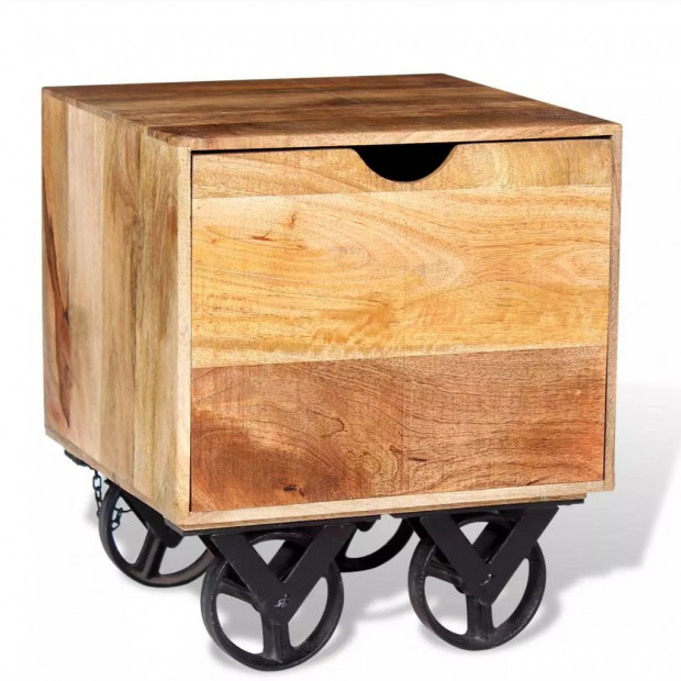 Side Table With Drawer Wheels Mango Wood 40x40x45 Cm Image 5