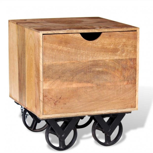 Side Table With Drawer Wheels Mango Wood 40x40x45 Cm Image 6
