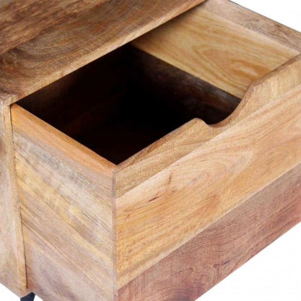 Side Table With Drawer Wheels Mango Wood 40x40x45 Cm Image 8