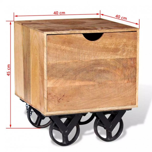 Side Table With Drawer Wheels Mango Wood 40x40x45 Cm Image 9