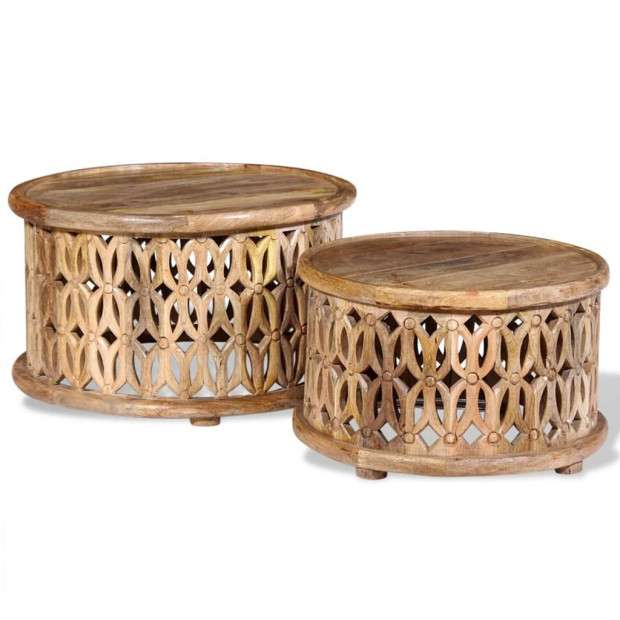 Two Piece Coffee Table Set Solid Mango Wood Image 3