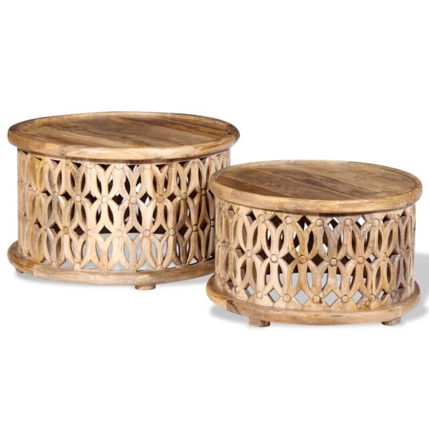 Two Piece Coffee Table Set Solid Mango Wood Image 6