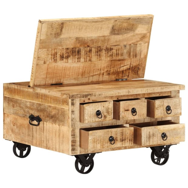 Coffee Table Rough Mango Wood 70x70x40 Cm Image 11