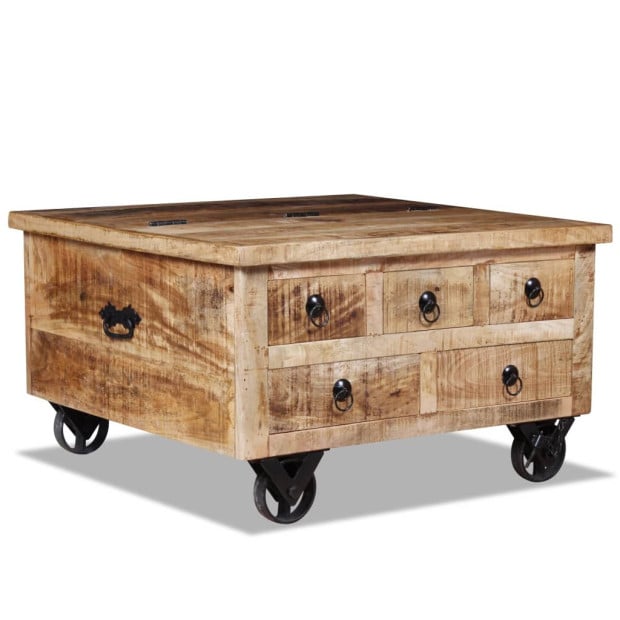 Coffee Table Rough Mango Wood 70x70x40 Cm Image 6