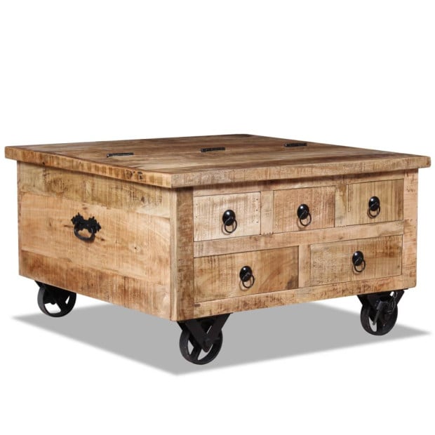 Coffee Table Rough Mango Wood 70x70x40 Cm Image 7
