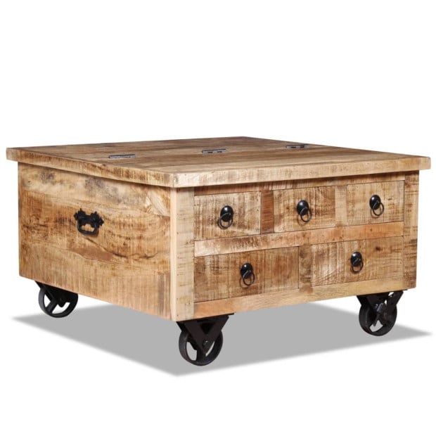 Coffee Table Rough Mango Wood 70x70x40 Cm Image 8