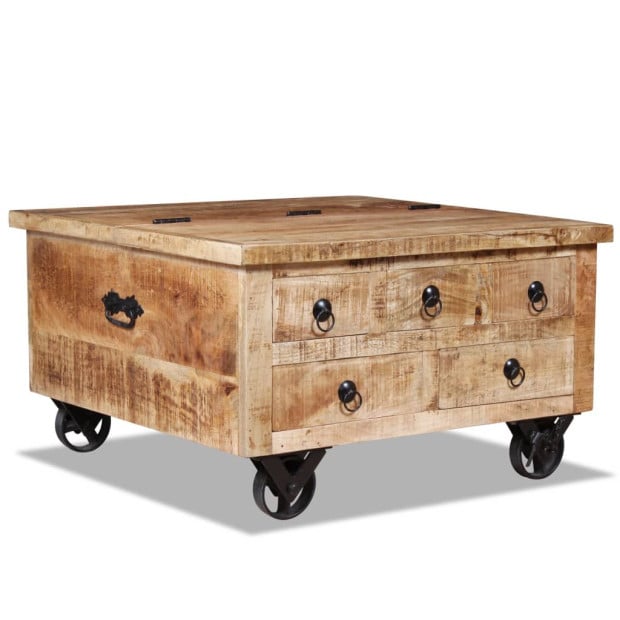Coffee Table Rough Mango Wood 70x70x40 Cm Image 9
