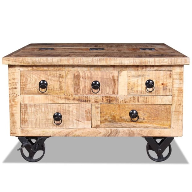 Coffee Table Rough Mango Wood 70x70x40 Cm Image 10