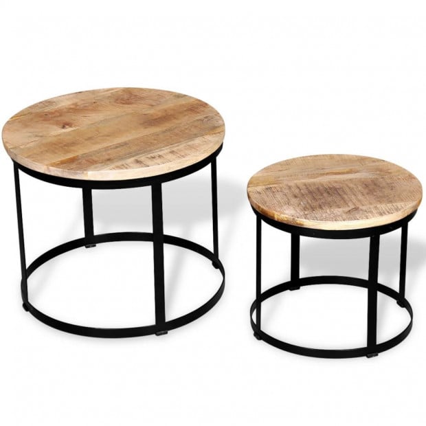 Coffee Table Set 2 Pieces Rough Mango Wood Round 40/50 Cm Image 2