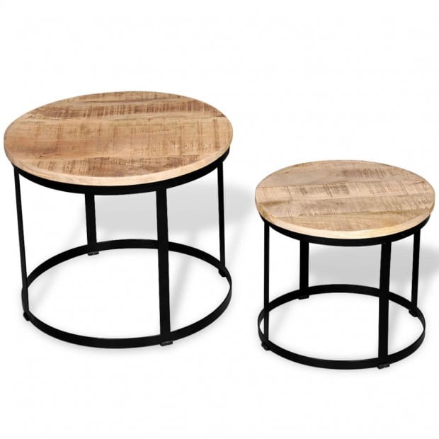 Coffee Table Set 2 Pieces Rough Mango Wood Round 40/50 Cm Image 3