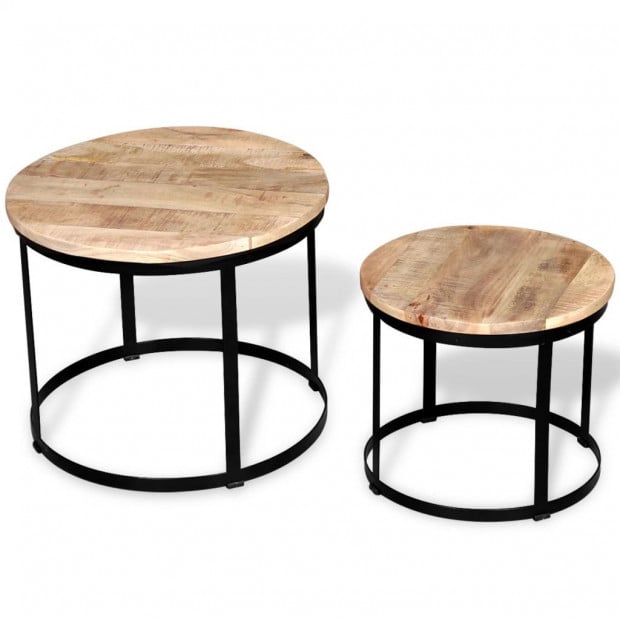 Coffee Table Set 2 Pieces Rough Mango Wood Round 40/50 Cm Image 4