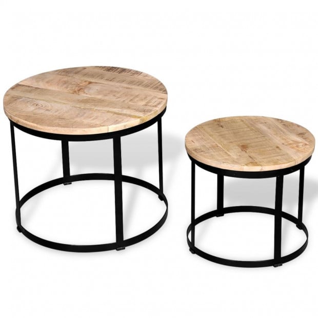 Coffee Table Set 2 Pieces Rough Mango Wood Round 40/50 Cm Image 5