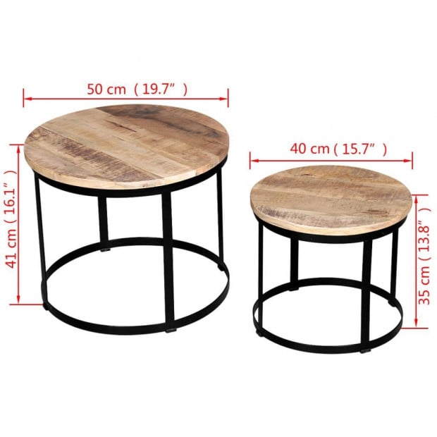 Coffee Table Set 2 Pieces Rough Mango Wood Round 40/50 Cm Image 7