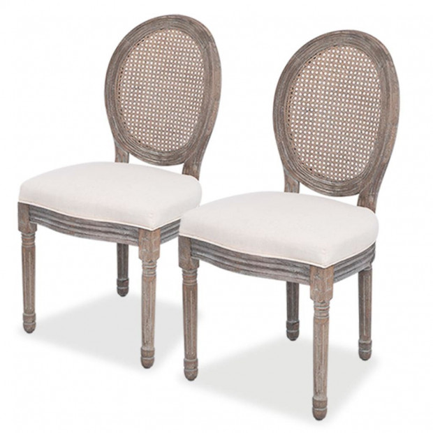 Dining Chairs 2 Pcs Cream Fabric with Rattan Back