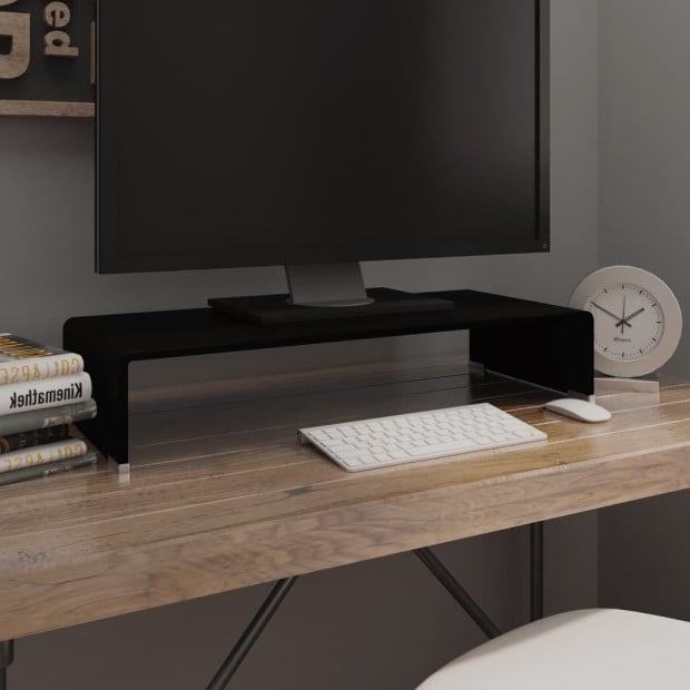 Tv Stand/monitor Riser Glass Black 70x30x13 Cm