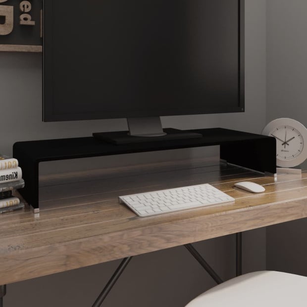 Tv Stand/monitor Riser Glass Black 80x30x13 Cm