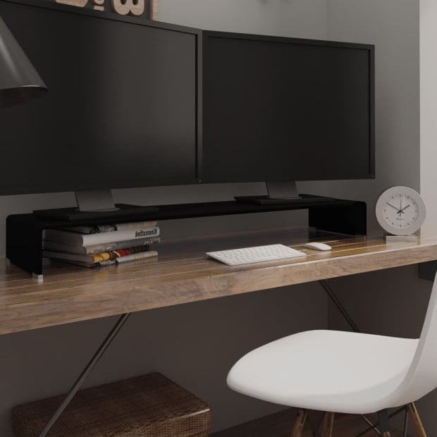 Tv Stand/monitor Riser Glass Black 120x30x13 Cm