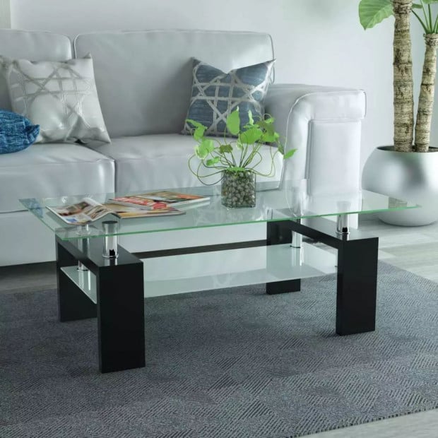 High-gloss Coffee Table With Lower Shelf 110x60x40 Cm Black Image 2