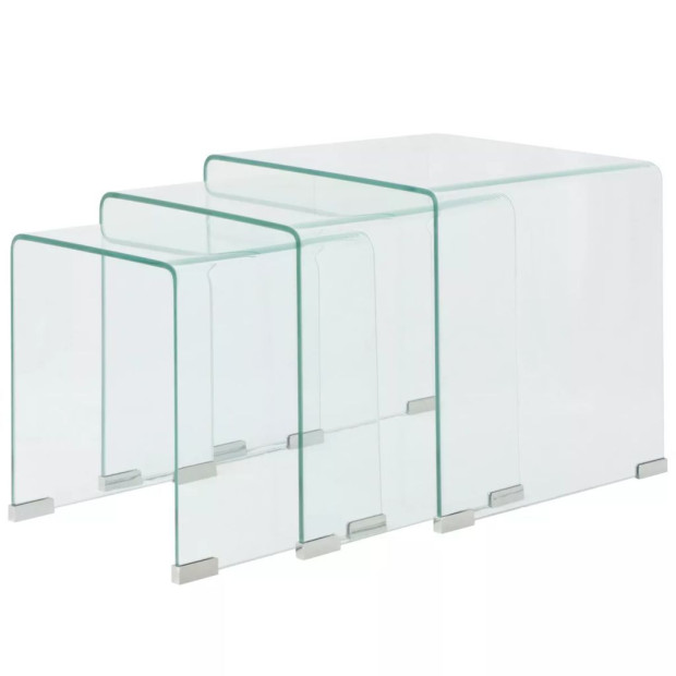 Three Piece Nesting Table Set Tempered Glass Clear