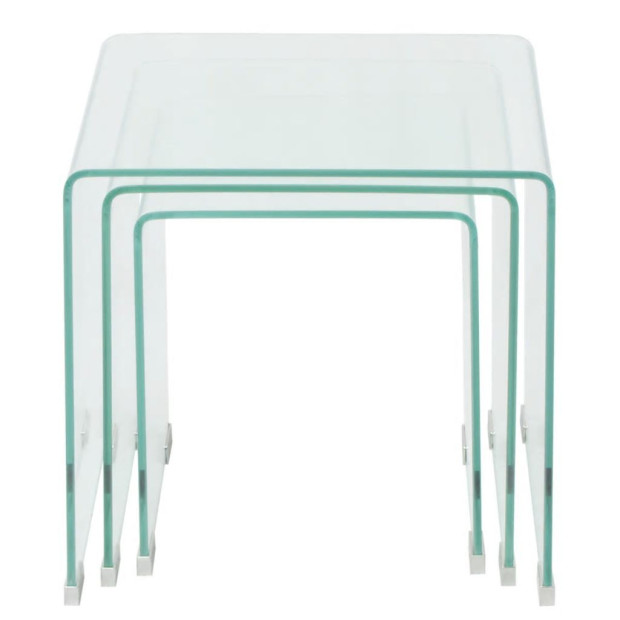 Three Piece Nesting Table Set Tempered Glass Clear Image 2
