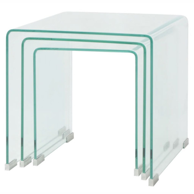 Three Piece Nesting Table Set Tempered Glass Clear Image 3
