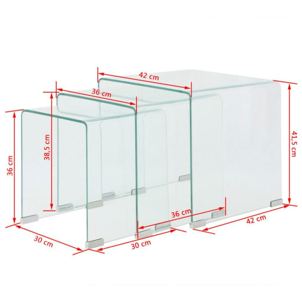 Three Piece Nesting Table Set Tempered Glass Clear Image 7