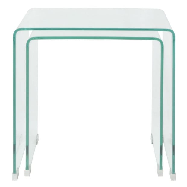 Two Piece Nesting Table Set Tempered Glass Clear Image 2
