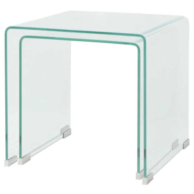 Two Piece Nesting Table Set Tempered Glass Clear Image 3