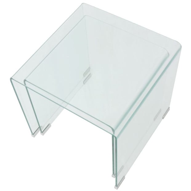 Two Piece Nesting Table Set Tempered Glass Clear Image 4