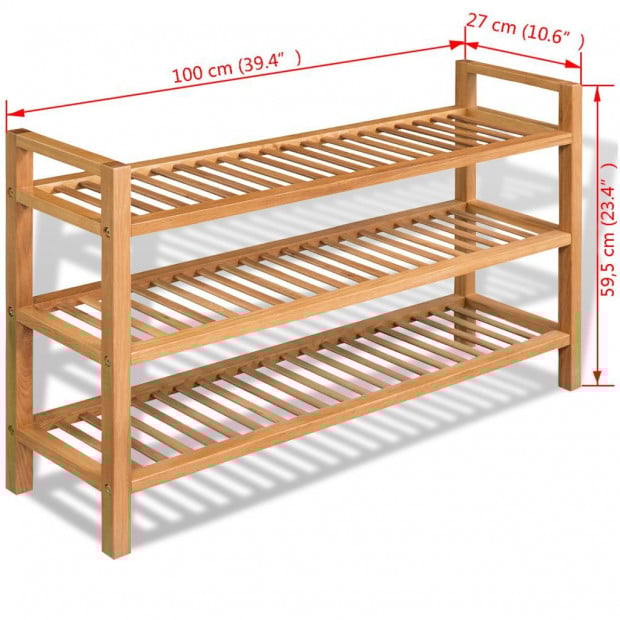 Shoe Rack With 3 Shelves 100x27x59,5 Cm Solid Oak Wood Image 5