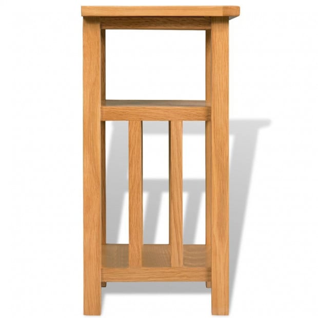 End Table With Magazine Shelf 27x35x55 Cm Solid Oak Wood Image 4