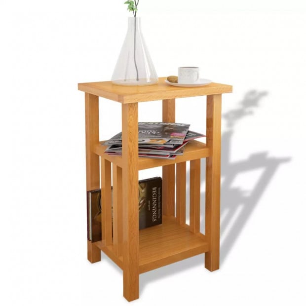 End Table With Magazine Shelf 27x35x55 Cm Solid Oak Wood Image 2