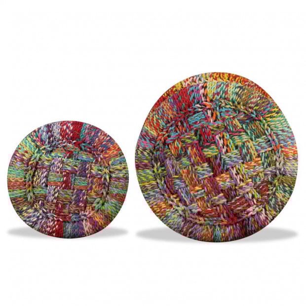 Stools With Chindi Details 2 Pcs Multicolour Bamboo Image 8