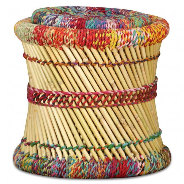 Stools With Chindi Details 2 Pcs Multicolour Bamboo Image 9