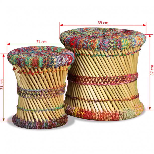 Stools With Chindi Details 2 Pcs Multicolour Bamboo Image 10