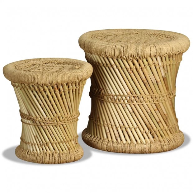 Stools 2 Pcs Bamboo And Jute Image 2
