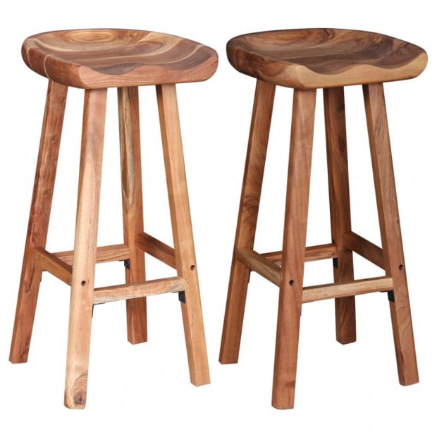 Bar Stools 2 Pcs Solid Acacia Wood 38x37x76 Cm Image 2